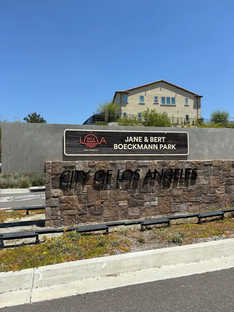 Jane and Bert Boeckmann Park entrance sign, Porter Ranch CA